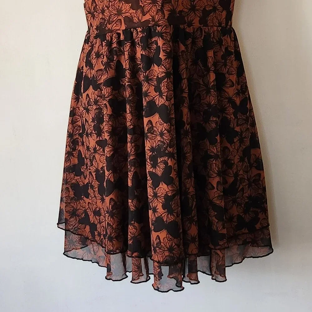 Wild Fable sundress mini sz M brown black butterflies EUC - Picture 2 of 4